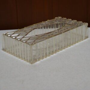 Vintage MCM Tissue Box Holder Clear Acrylic Flower Plastic Retro Floral Plant